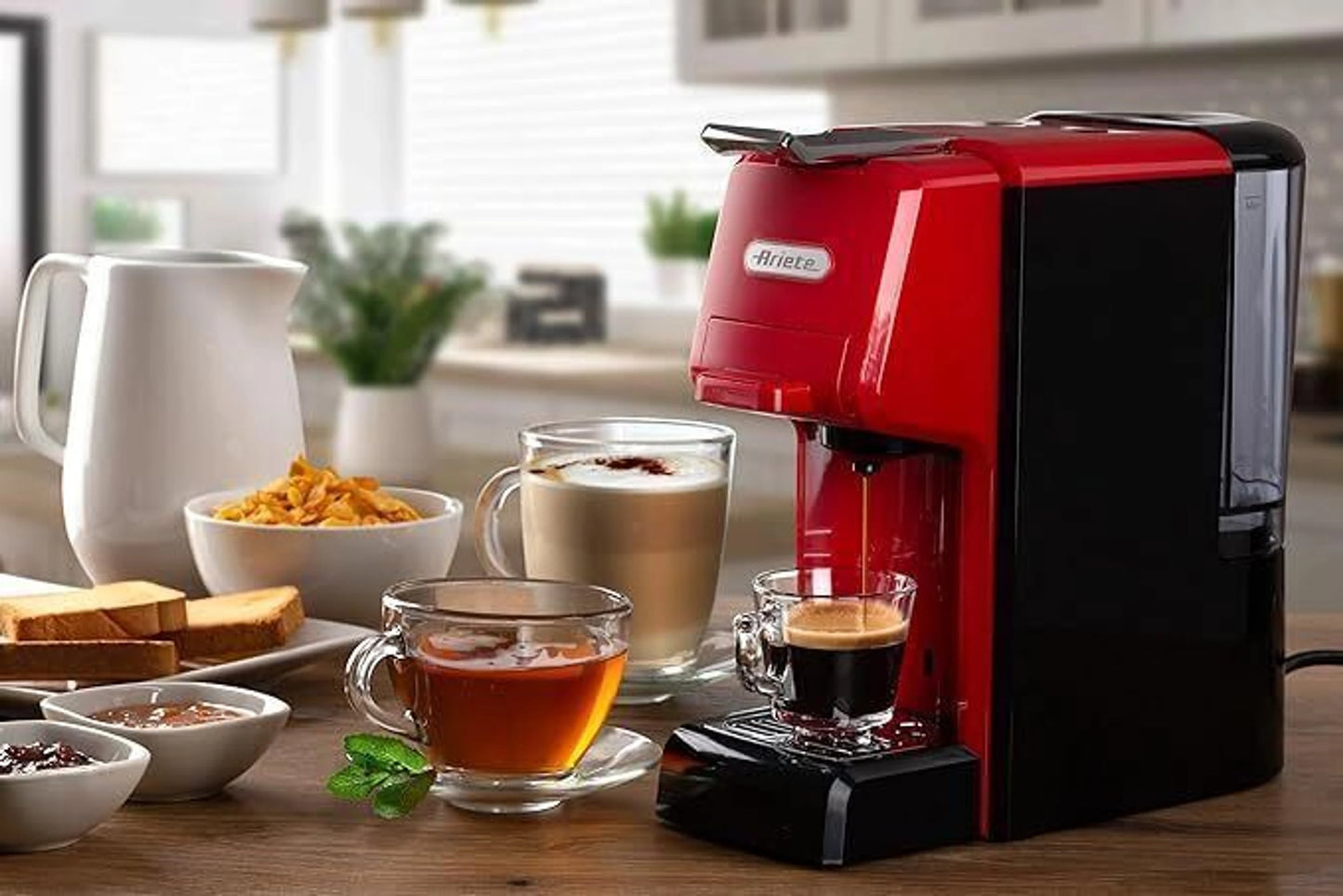 Ariete 1304 Capsule & Powder Coffee Machine (Red & Black) – Espresso Coffee Maker, Pod & Ground Coffee Machine