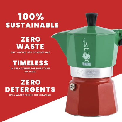 Bialetti Moka Express Tricolor Espresso Maker 5322 – Italian Stovetop Coffee Maker, Authentic Espresso Brewer, Durable Aluminium Coffee Maker