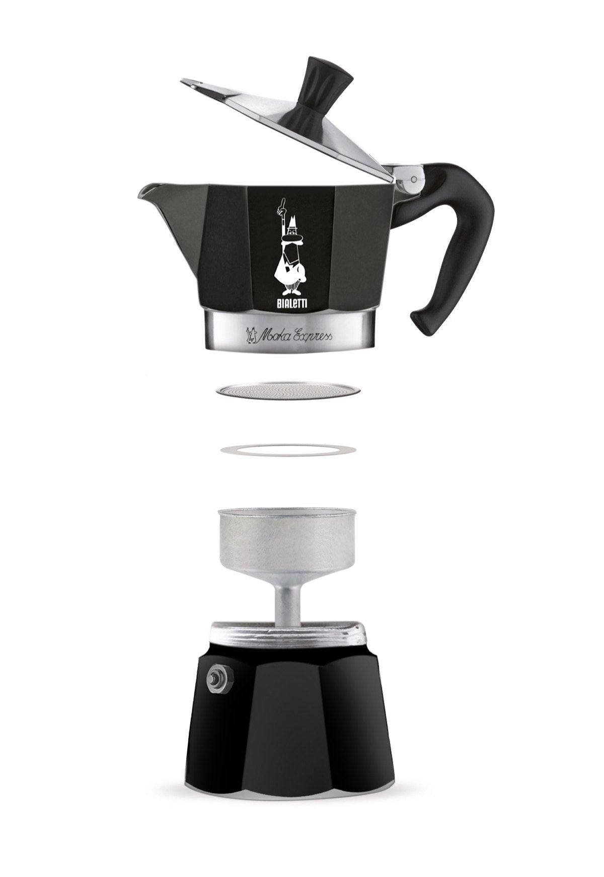 Bialetti Moka Express Series Black – Aluminium Moka Pot Coffee Maker, Manual Coffee Brewer for Home