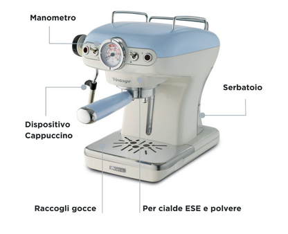 Ariete 1389 Vintage Espresso Coffee Maker - Blue, 15-bar pump pressure