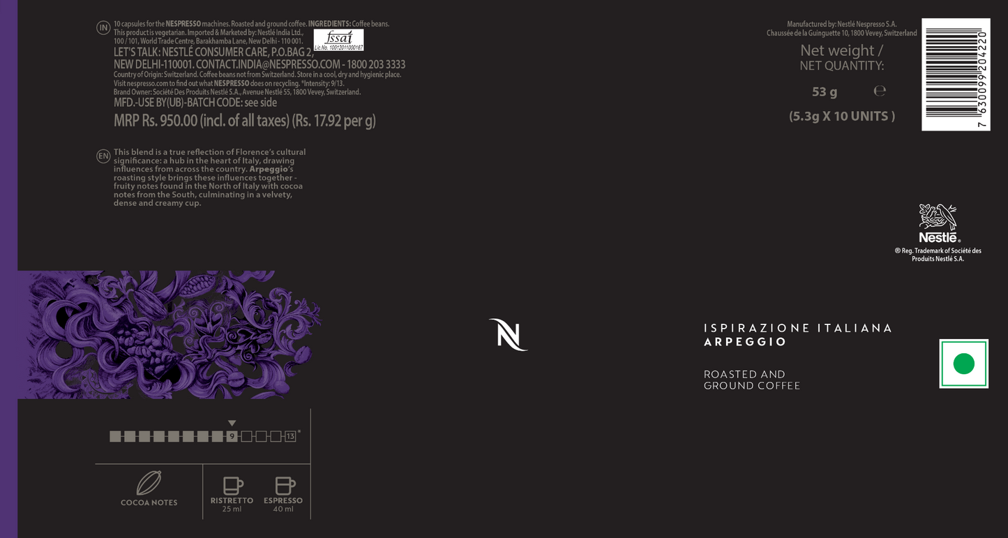 Nespresso Pods Ispirazione Italiana Arpeggio - 1 sleeve (5.3g x 10 capsules)