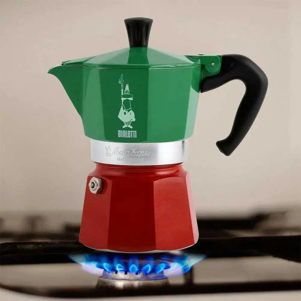 Bialetti Moka Express Tricolor Espresso Maker 5322 – Italian Stovetop Coffee Maker, Authentic Espresso Brewer, Durable Aluminium Coffee Maker