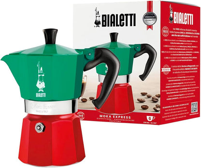Bialetti Moka Express Tricolor Espresso Maker 5322 – Italian Stovetop Coffee Maker, Authentic Espresso Brewer, Durable Aluminium Coffee Maker