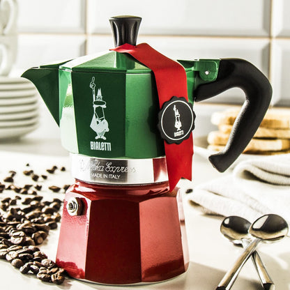 Bialetti Moka Express Tricolor Espresso Maker 5322 – Italian Stovetop Coffee Maker, Authentic Espresso Brewer, Durable Aluminium Coffee Maker